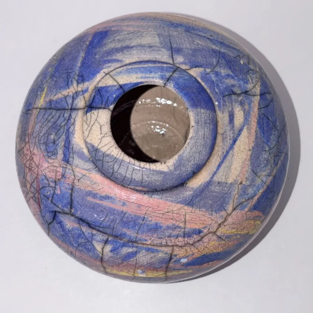Handmade Raku Pottery Space Vessel Signed Ramons 1993 Abstract Studio Art Vase